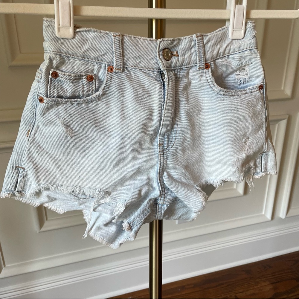 Girls Zara Blue Jean Shorts 11-12 Distressed Raw Hem summer adjustable waist